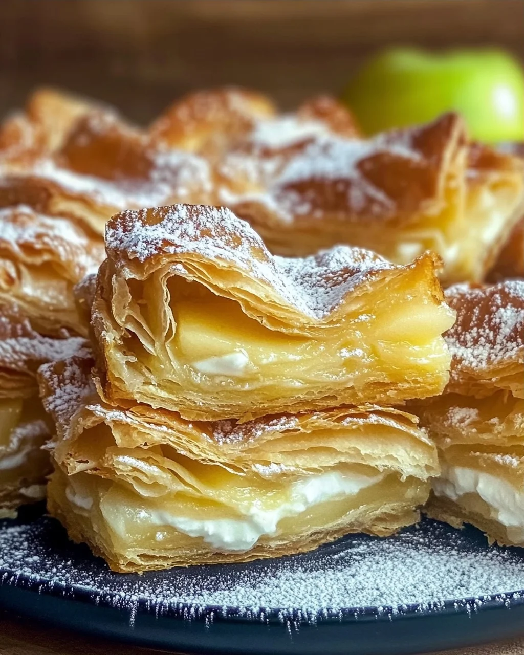 Blätterteigkuchen mit Puddingcreme und Apfel
