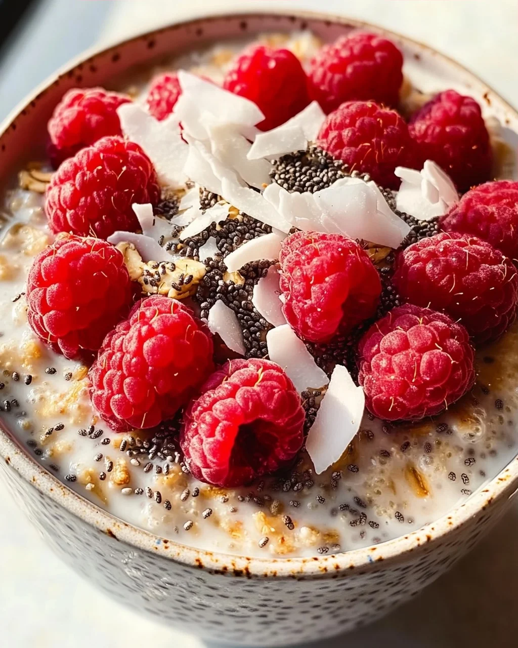 Chia Overnight Oats mit Himbeeren
