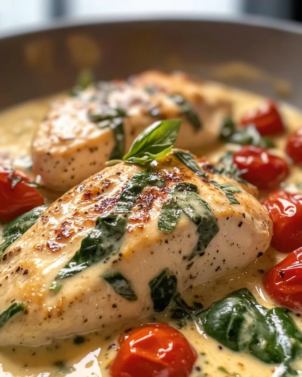 Creamy Tuscan Chicken with Basil and Cream Sauce