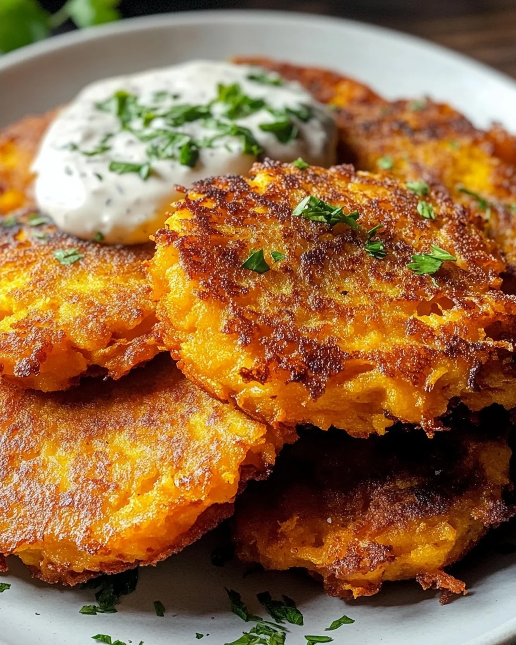 Crispy Butternut Squash Fritters mit Knoblauchdip Rezept