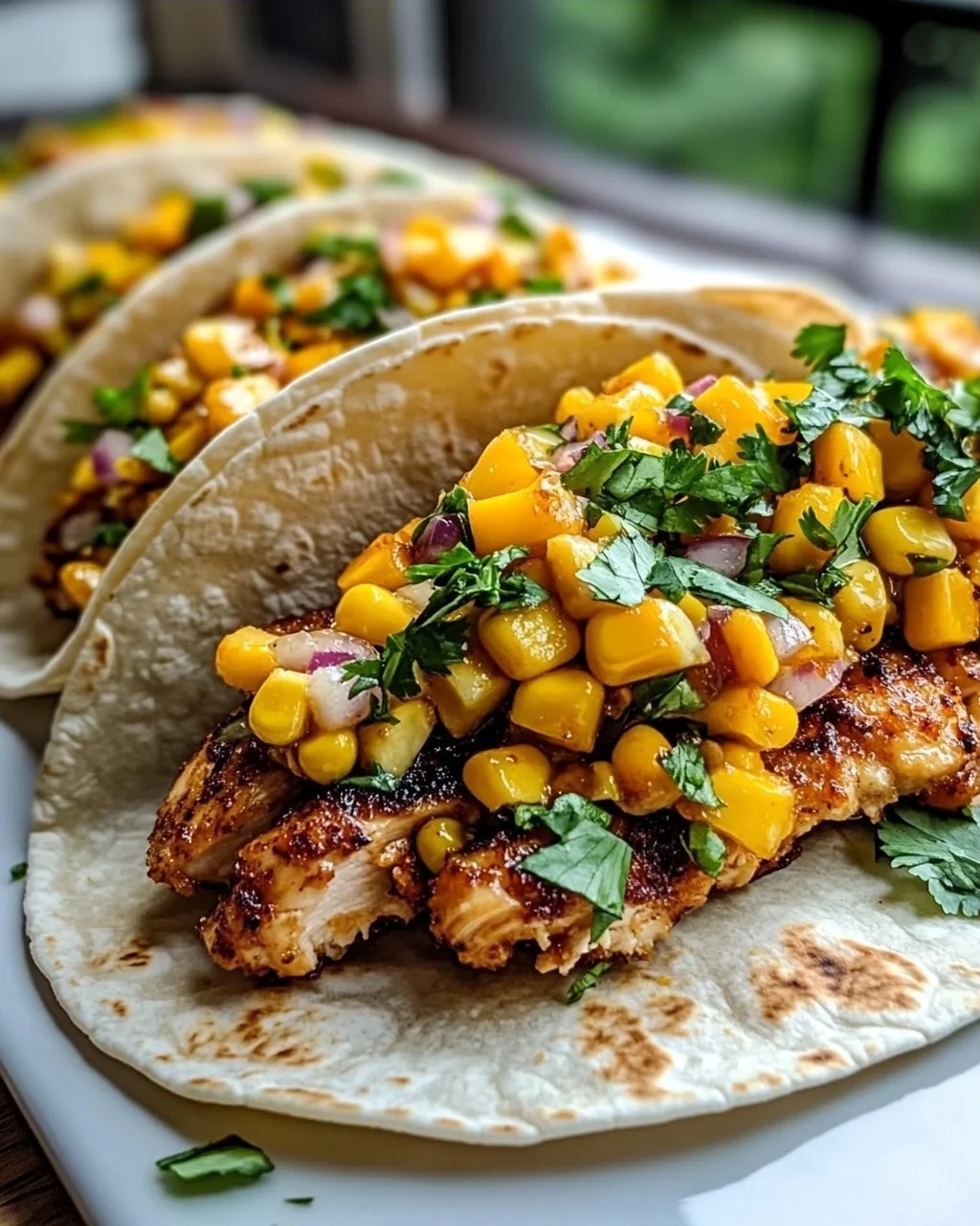 Crispy Maple Chili Chicken Tacos mit Mango-Mais-Salsa Rezept