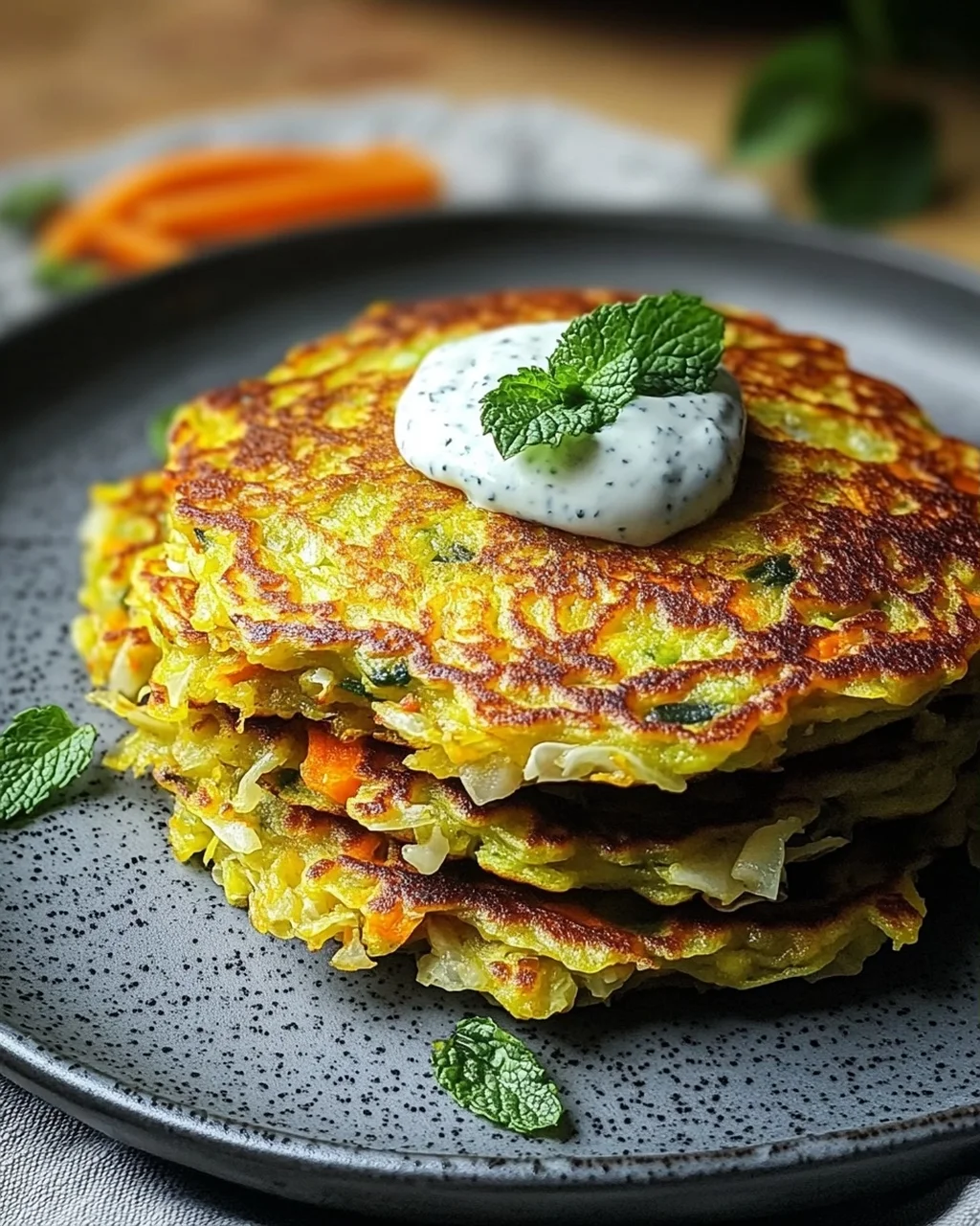 Curry-Spitzkohl-Pfannkuchen mit Minzjoghurt