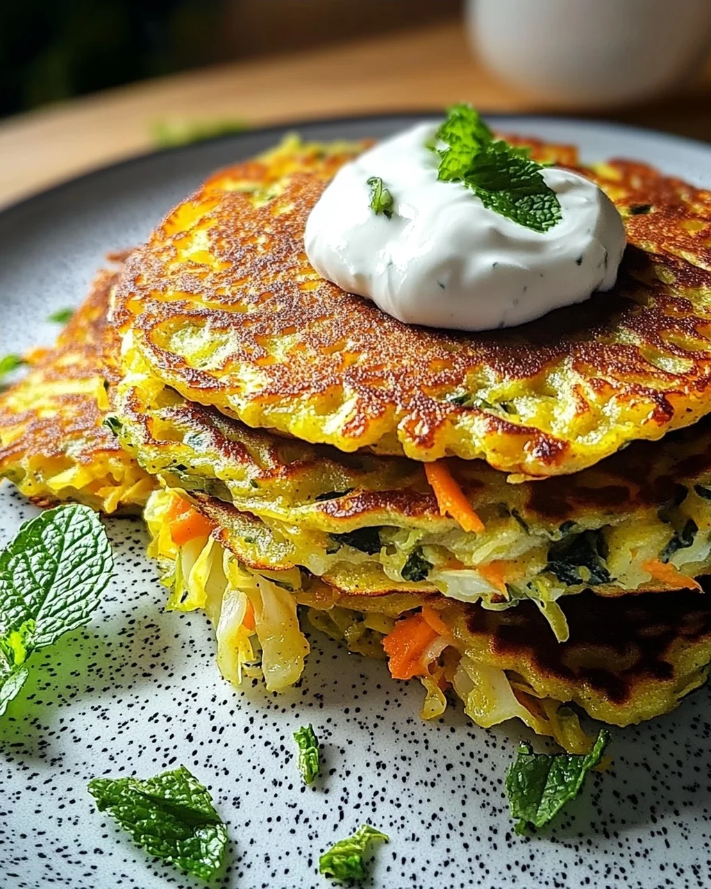 Curry-Spitzkohl-Pfannkuchen mit Minzjoghurt