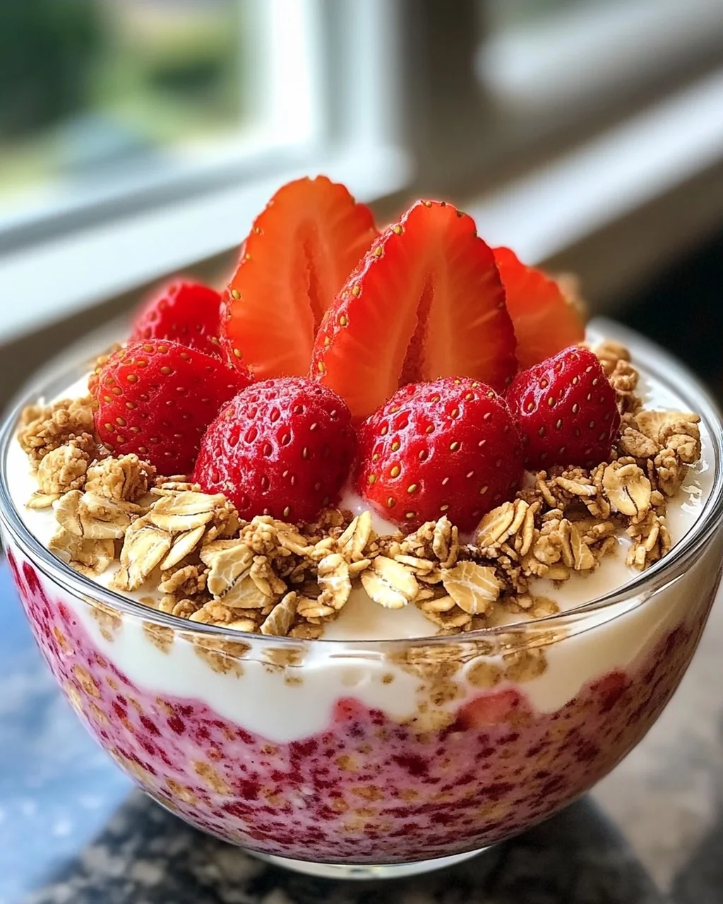 Erdbeeren und Sahne Übernacht-Haferflocken Genuss