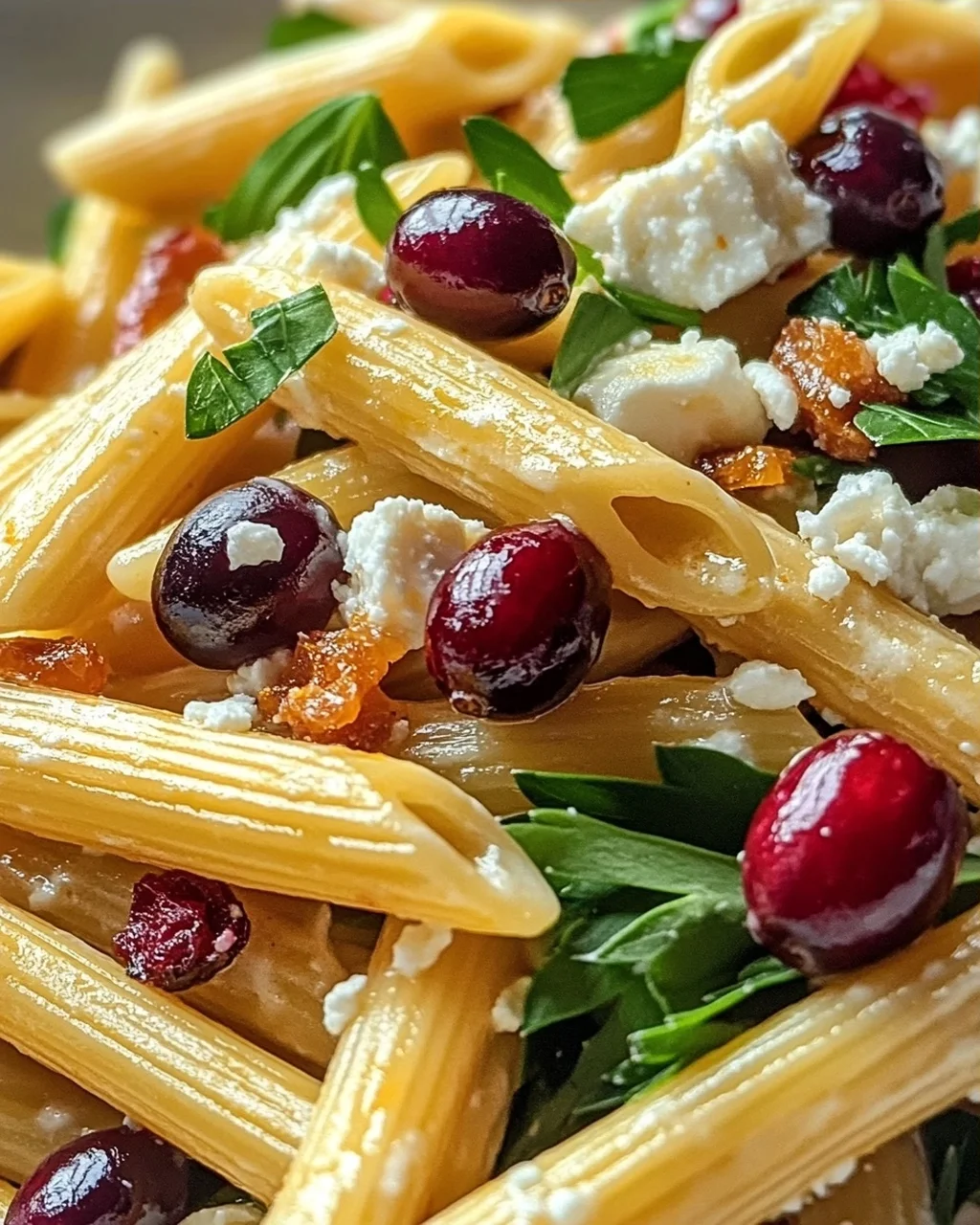 Feta-Cranberry-Penne-Salat mit Orangen-Vinaigrette Rezept