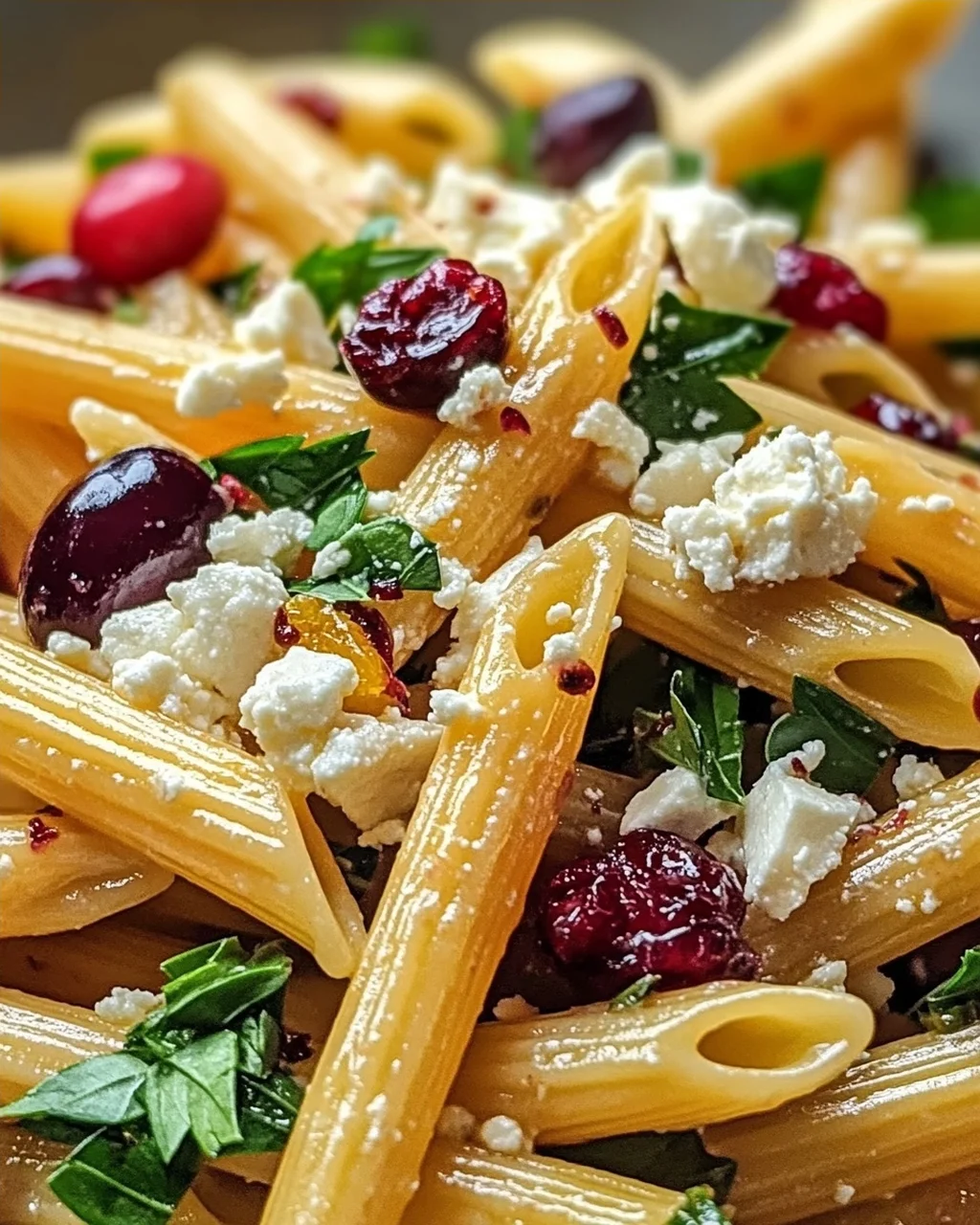 Feta-Cranberry-Penne-Salat mit Orangen-Vinaigrette Rezept