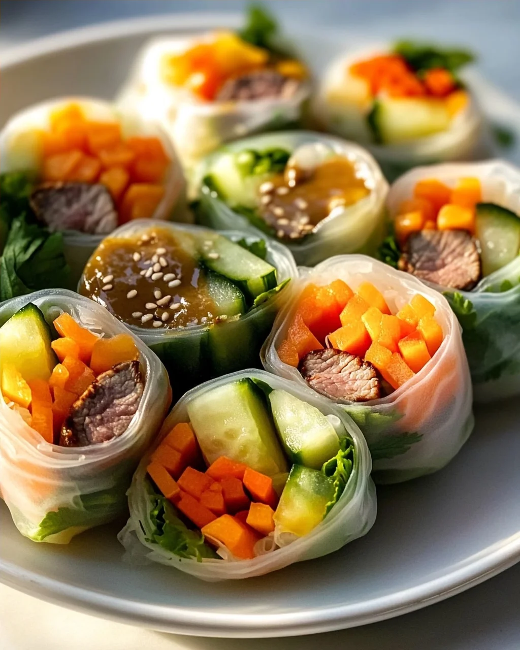 Frische Sommerrollen mit cremiger Erdnusssauce genießen