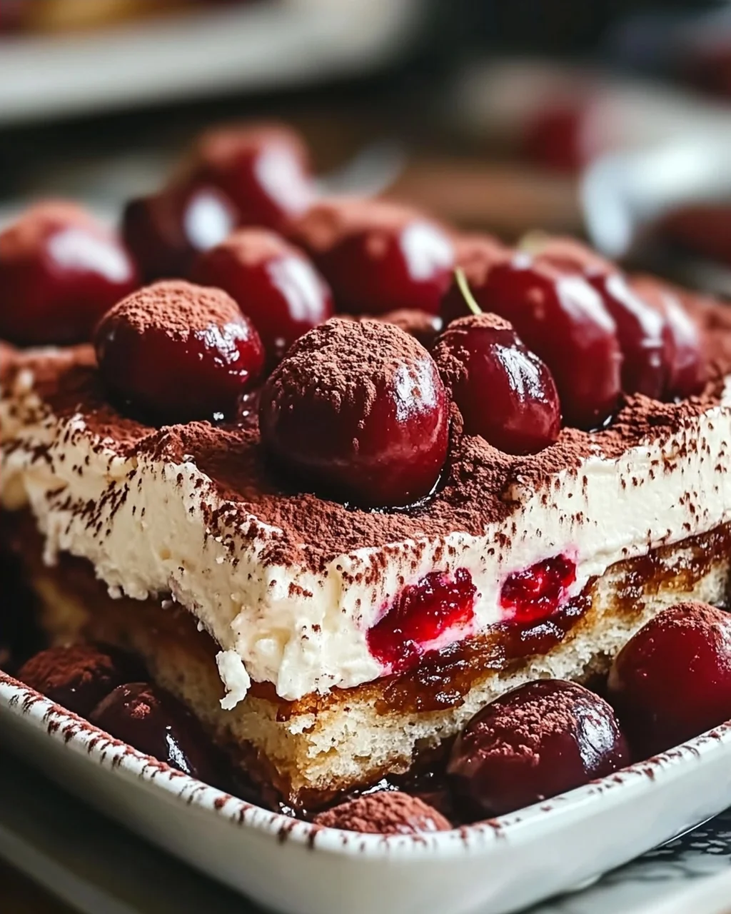 Fruchtiges Kirsch-Tiramisu mit Amaretto-Geschmack (alkoholfrei)
