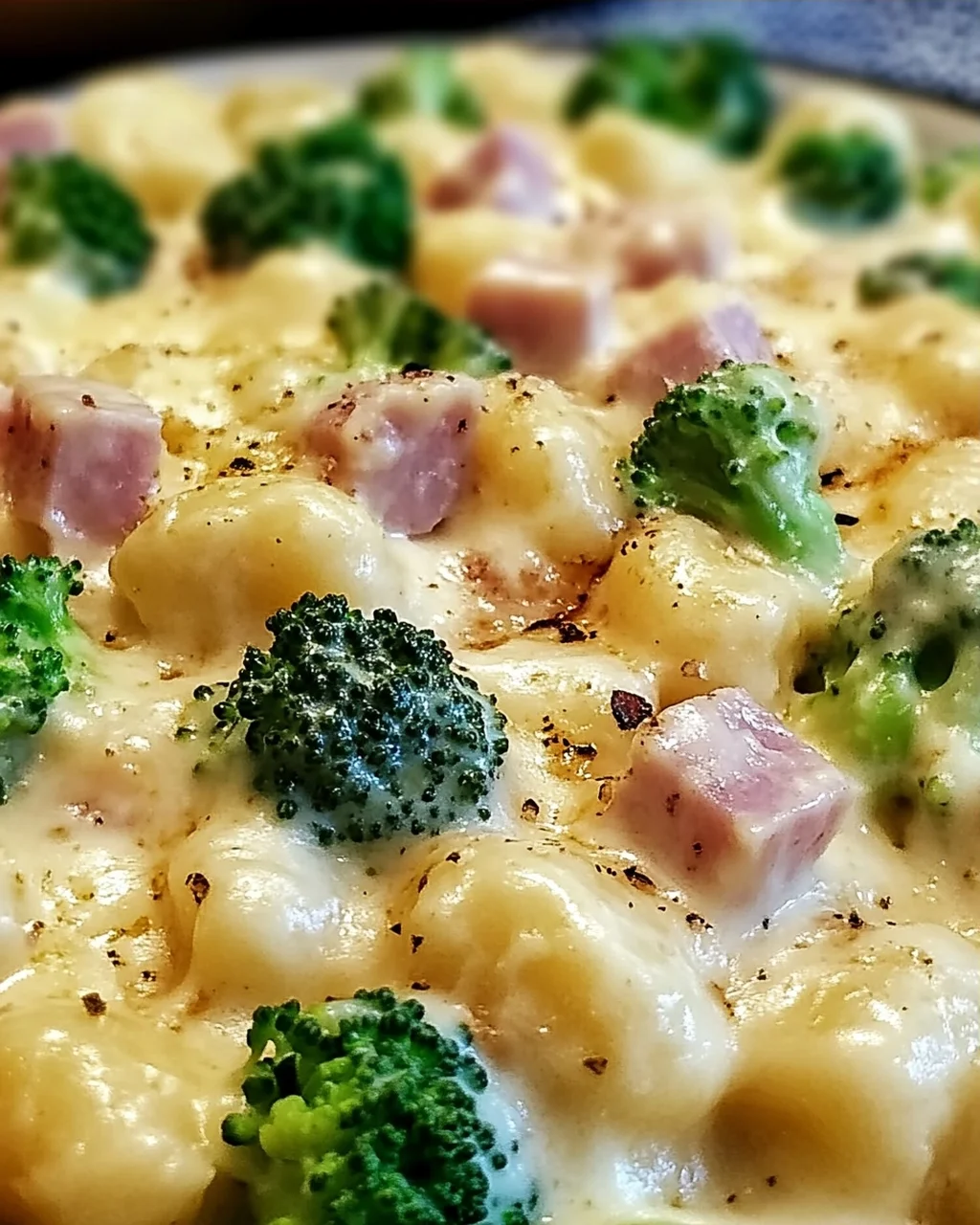 Gnocchi mit Brokkoli und Schinken in cremiger Käsesoße