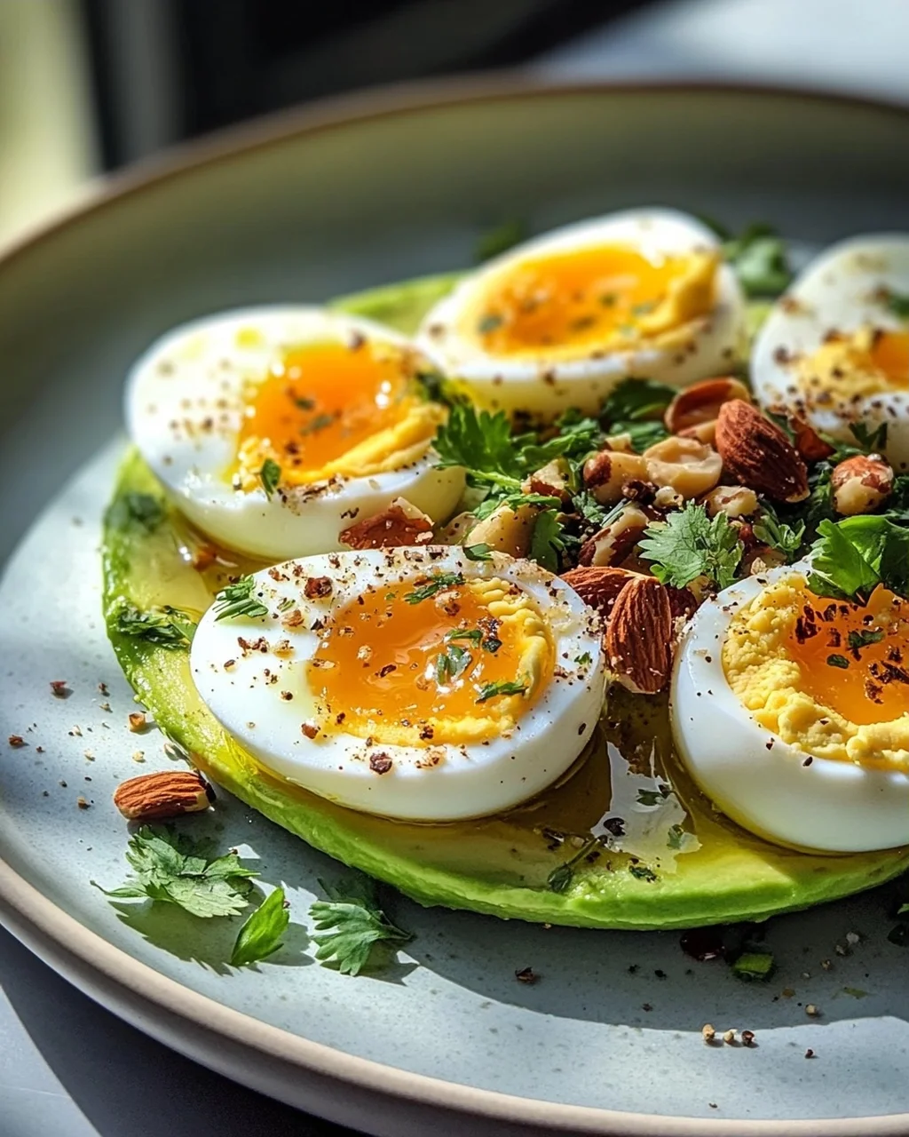 Hartgekochte Eier mit Avocado & Nüssen: Dein Power-Frühstück!