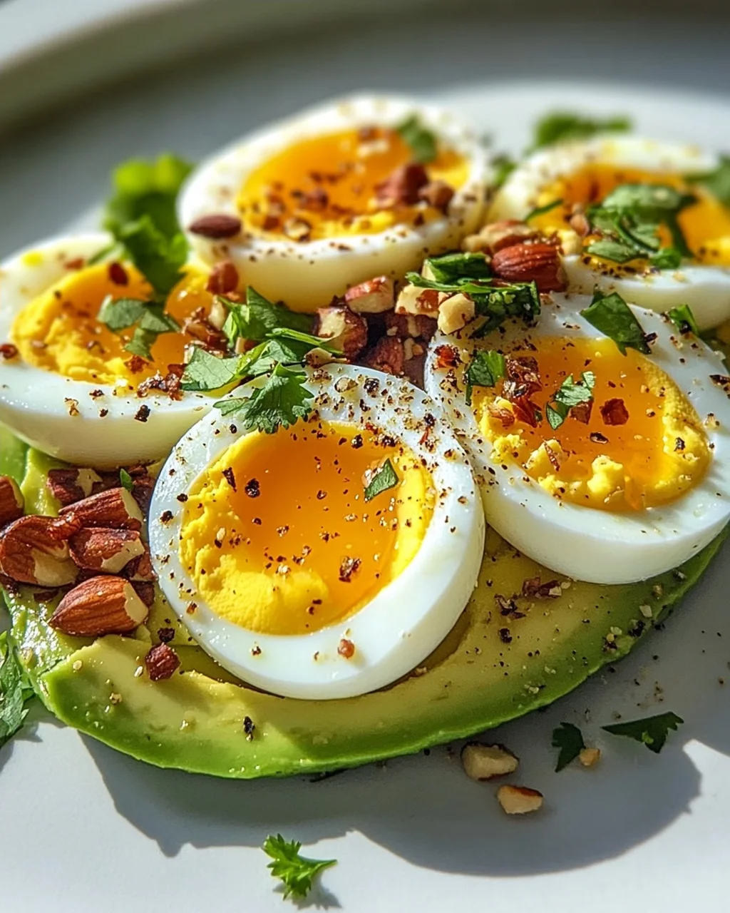 Hartgekochte Eier mit Avocado & Nüssen: Dein Power-Frühstück!