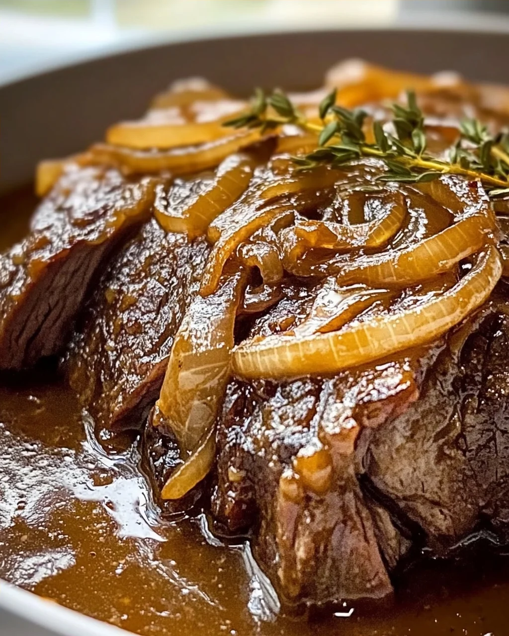 Herzhafter französischer Zwiebel-Rinderbraten für Gemütlichkeit
