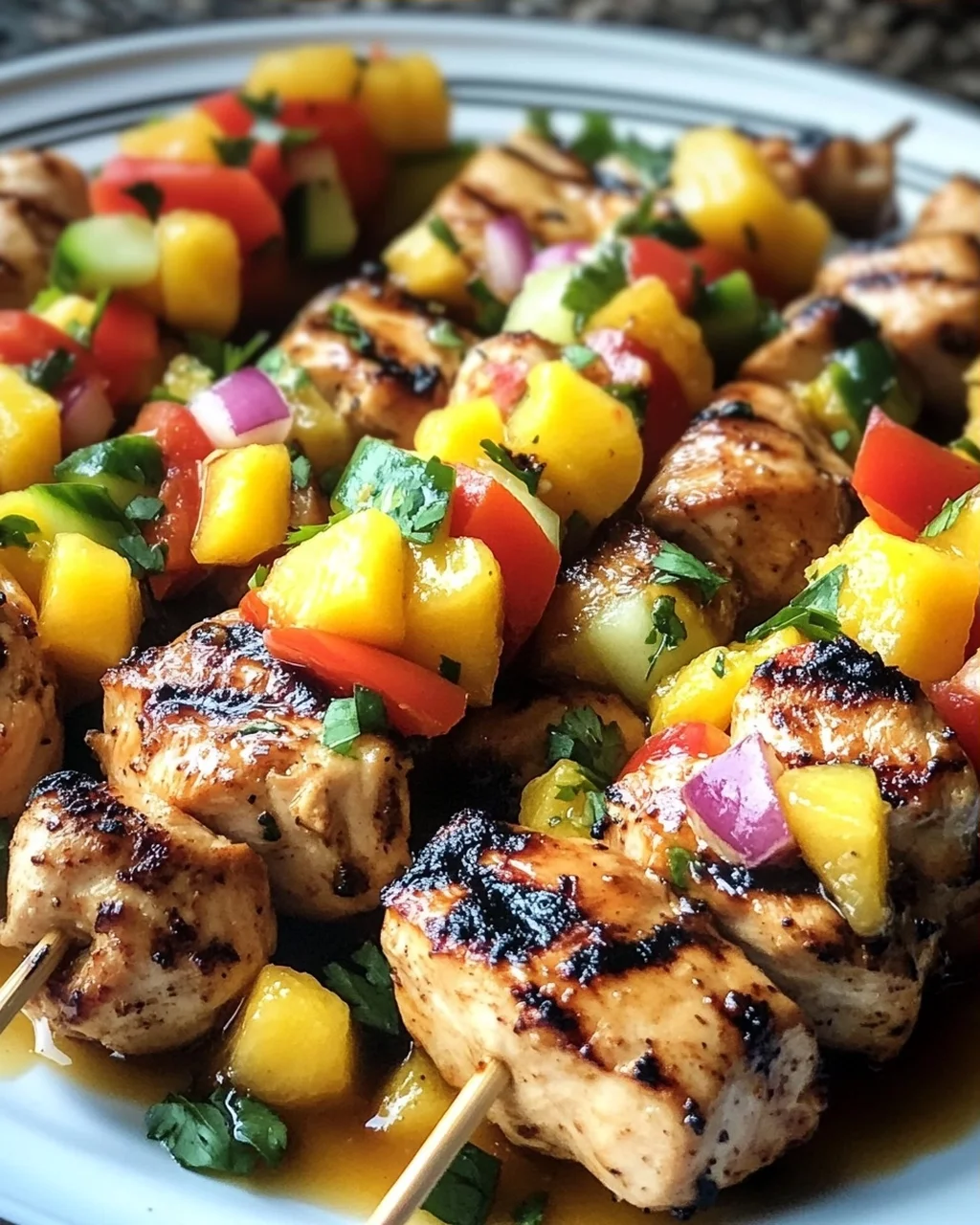 Karibische Hähnchenspieße mit Mango-Salsa