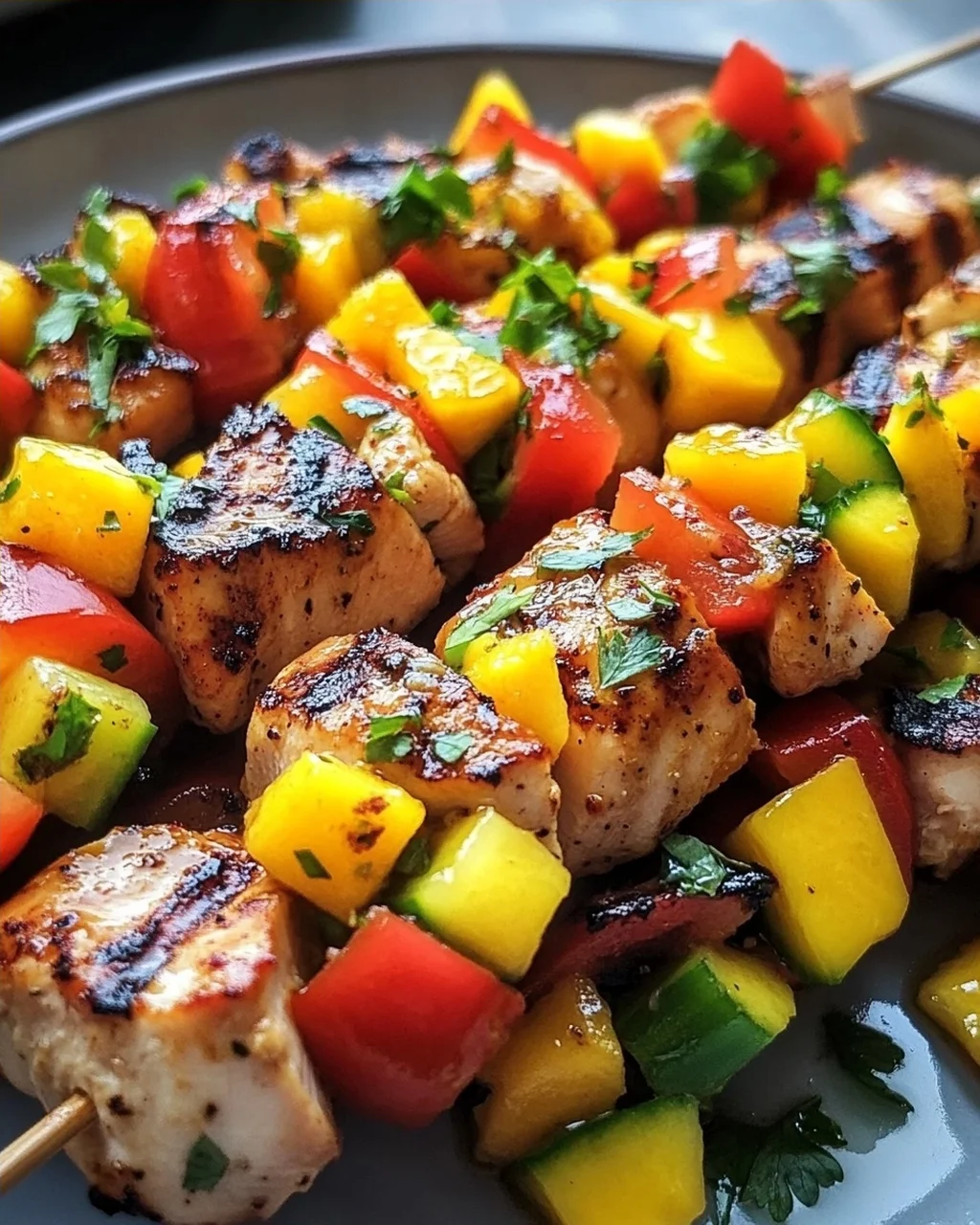 Karibische Hähnchenspieße mit Mango-Salsa