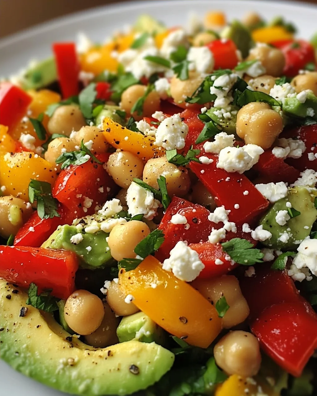 Kichererbsen-Feta-Avocado-Salat mit gerösteten Paprika