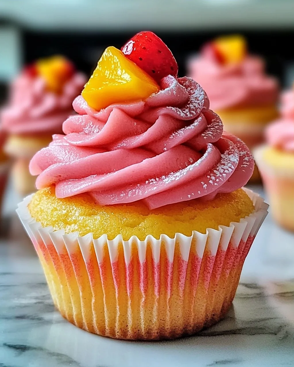 Mango Erdbeer Sonnenuntergang Cupcakes für jeden Anlass