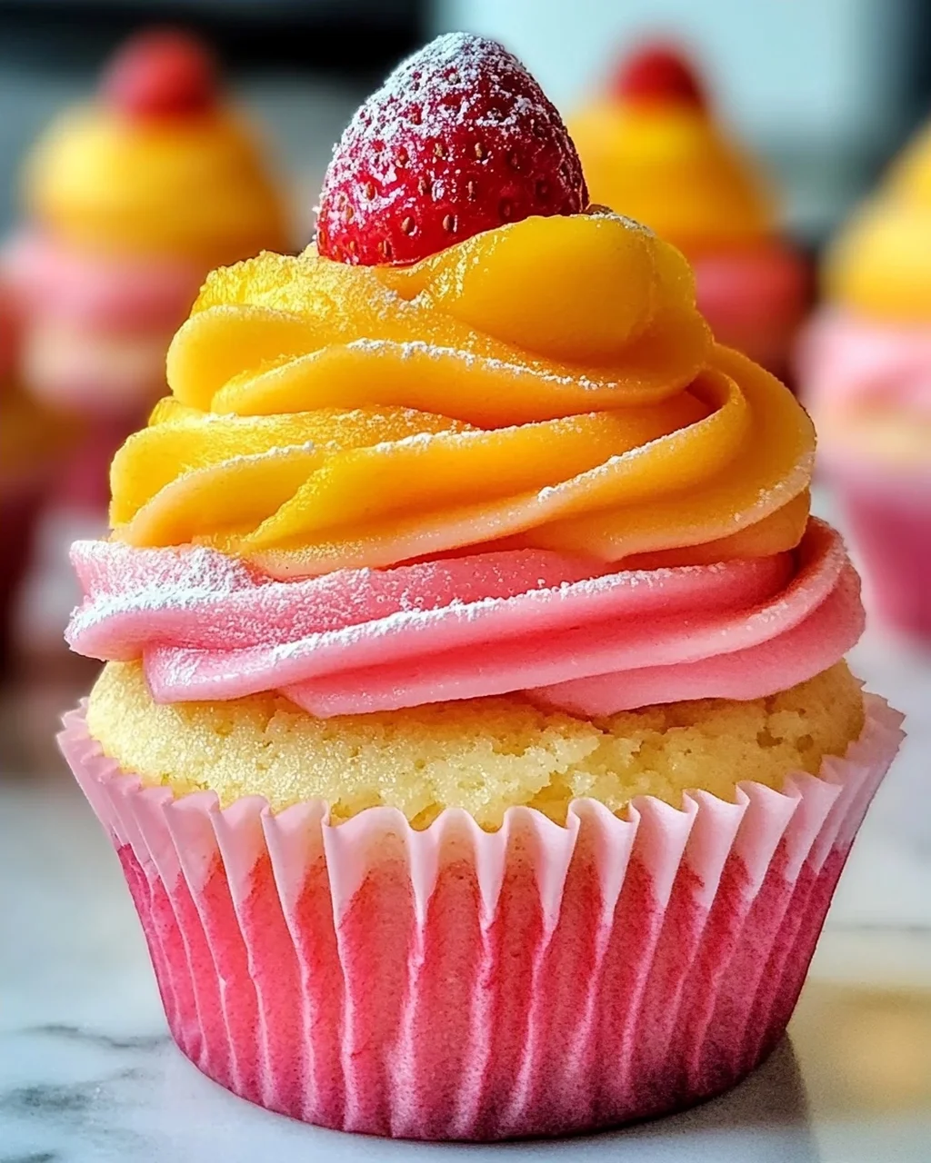 Mango Erdbeer Sonnenuntergang Cupcakes für jeden Anlass