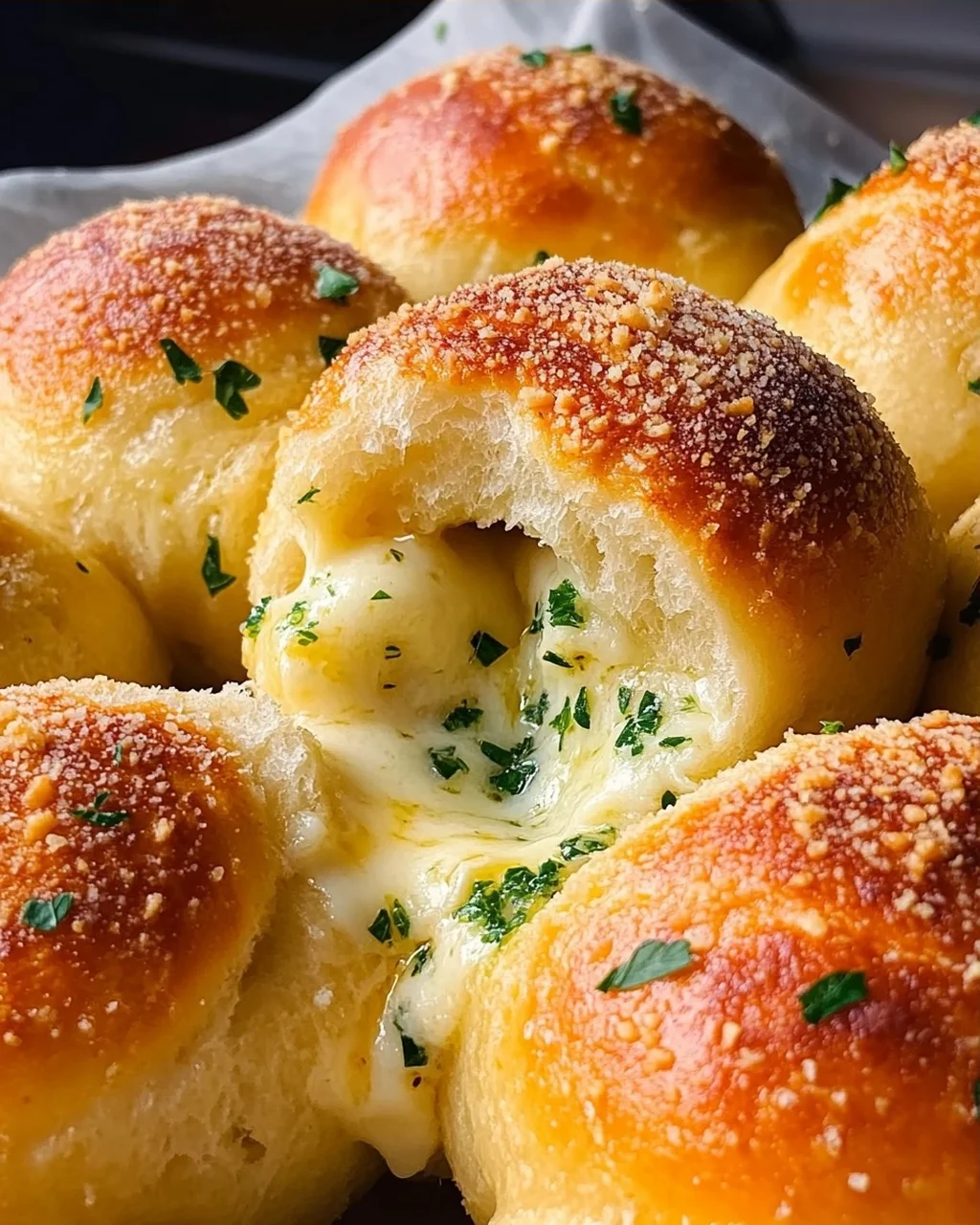 Megalecker Knoblauch Brötchen gefüllt mit Mozzarella Käse