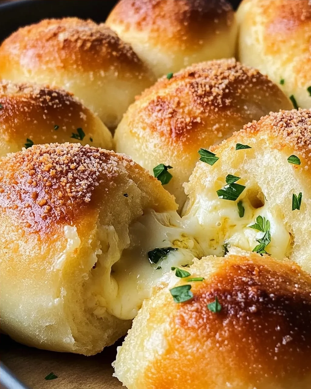 Megalecker Knoblauch Brötchen gefüllt mit Mozzarella Käse