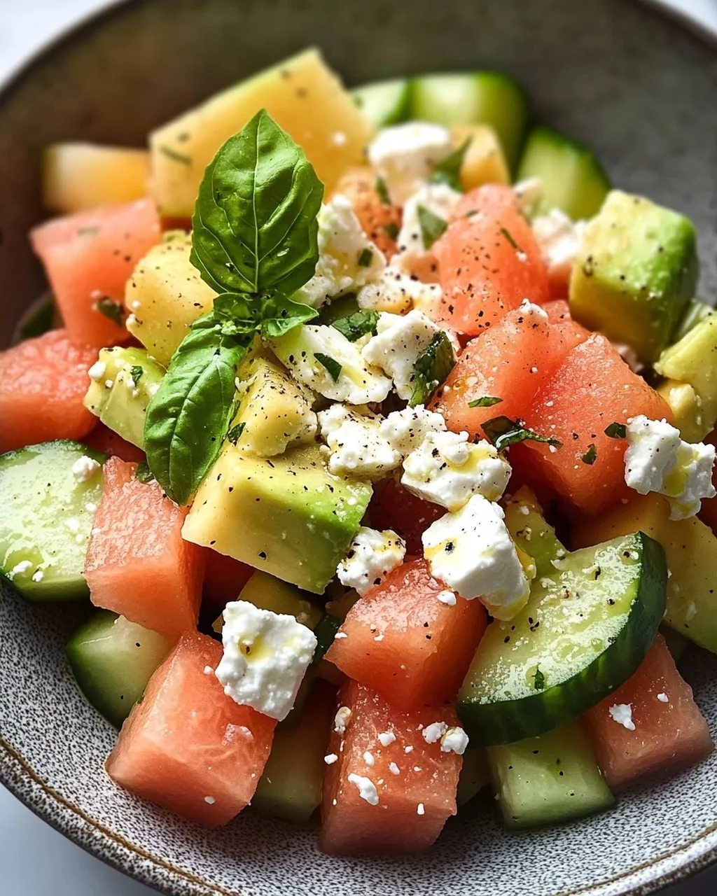 Melonen Feta Salat mit Avocado