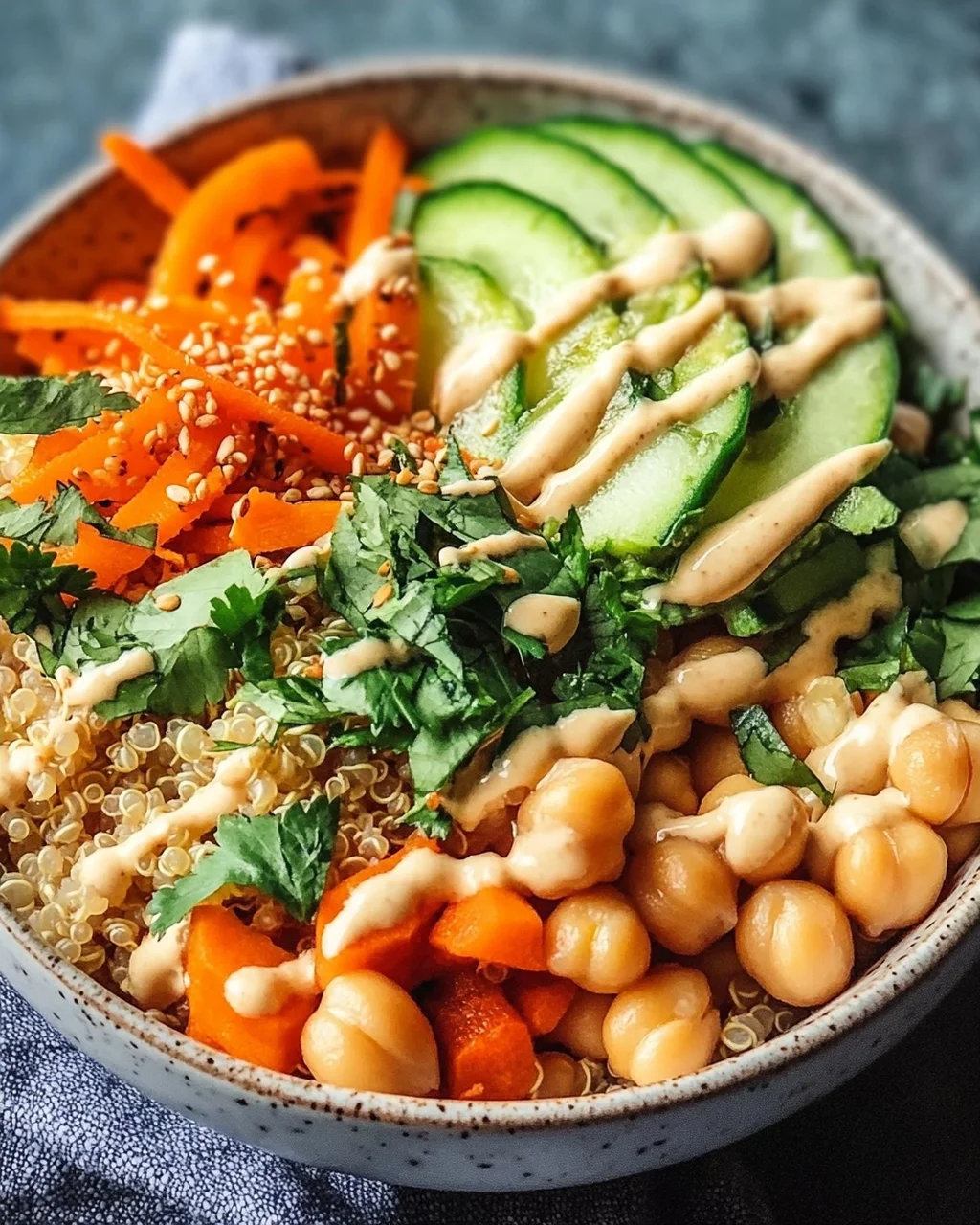 Quinoa-Gemüse-Bowl mit Tahini-Dressing