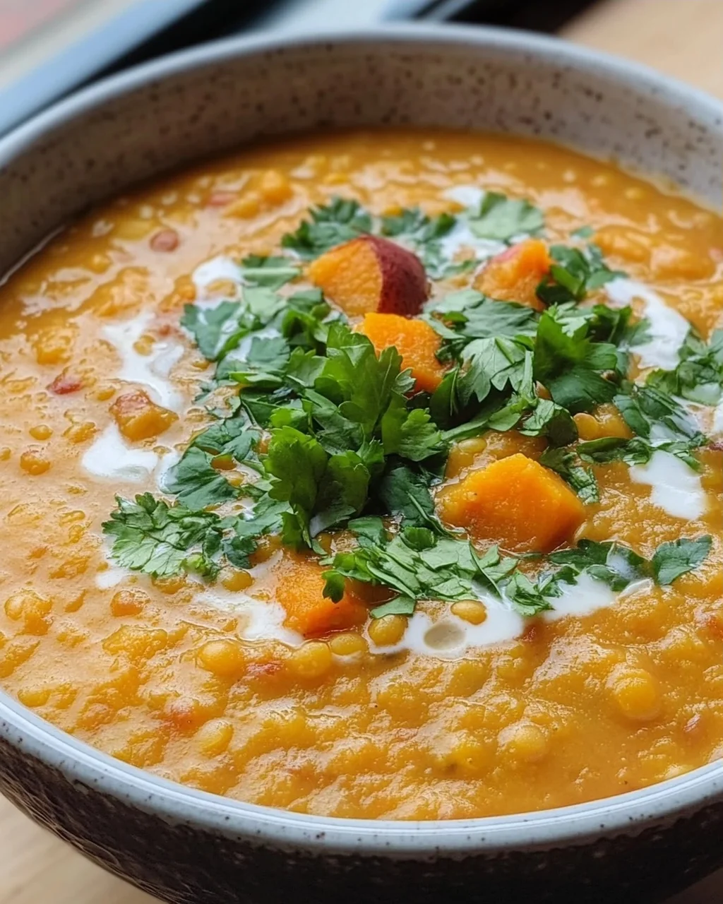 Rote Linsensuppe mit Süßkartoffeln