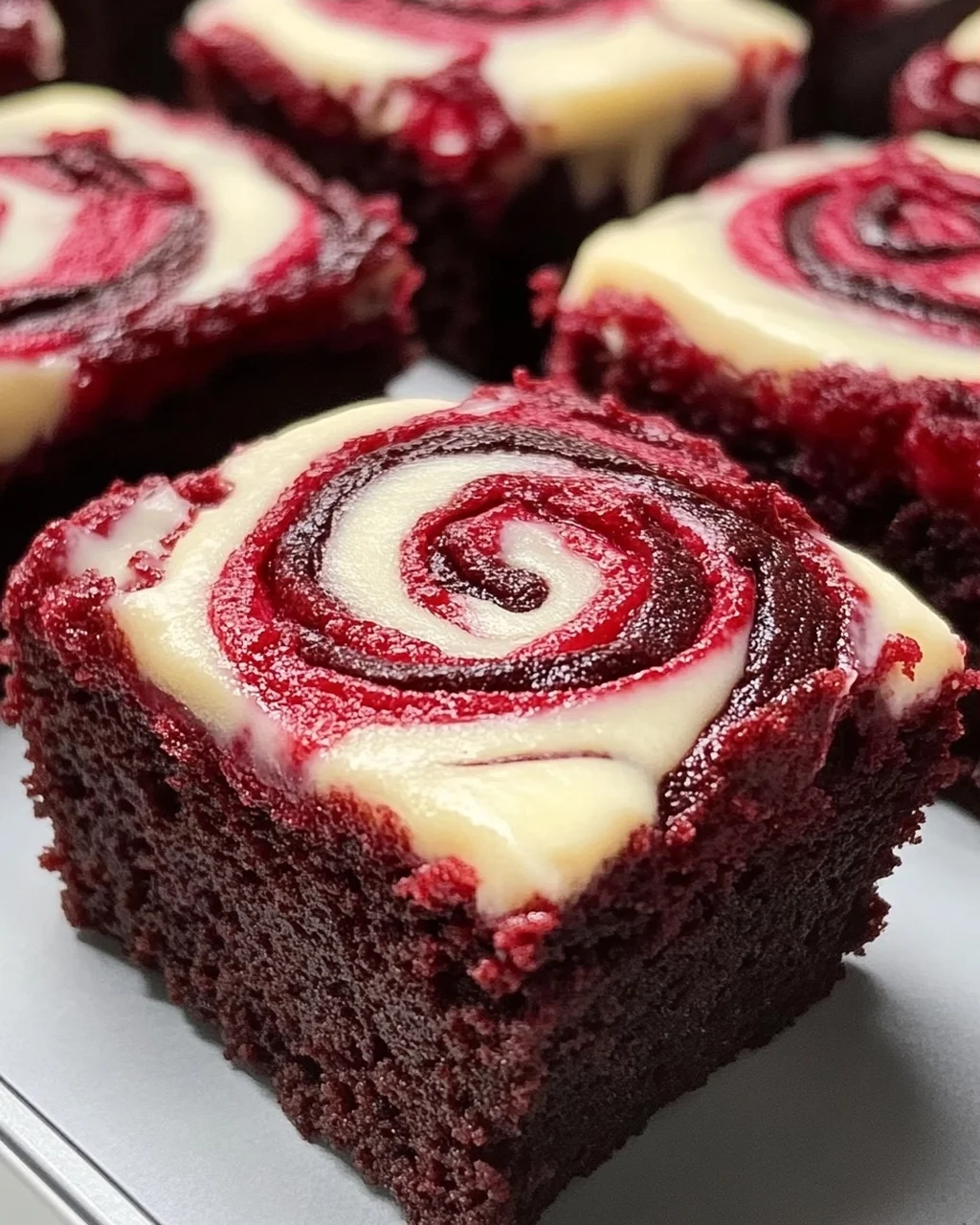 Rote Samt Brownie Bissen mit Frischkäse-Wirbel