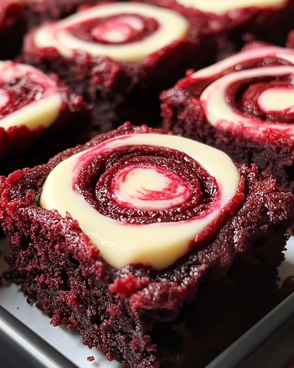 Rote Samt Brownie Bissen mit Frischkäse-Wirbel