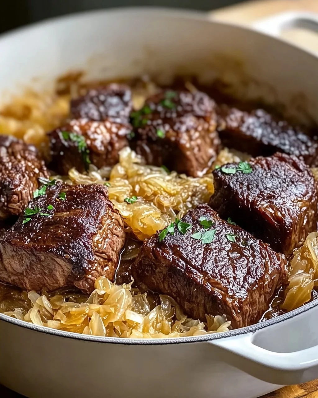 Saftiges Rindfleisch mit Sauerkraut und braunem Zucker Rezept