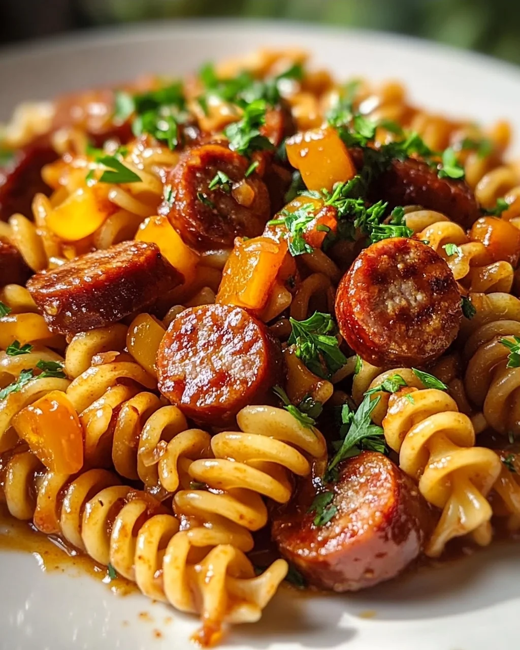 Scharfe Honig BBQ Wurst Pasta aus einer Pfanne – Schnell & Lecker!