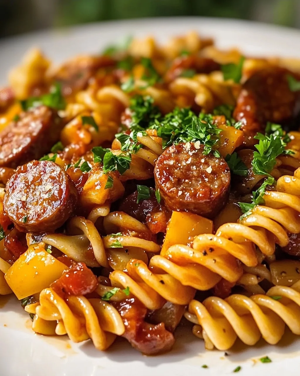 Scharfe Honig BBQ Wurst Pasta aus einer Pfanne – Schnell & Lecker!