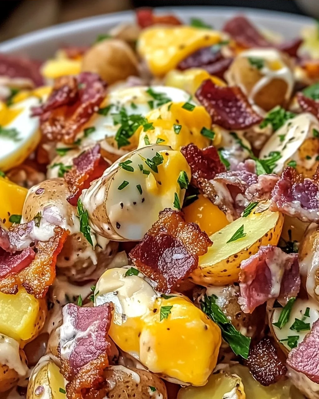 Steakhouse Kartoffelsalat mit Bacon und Cheddar
