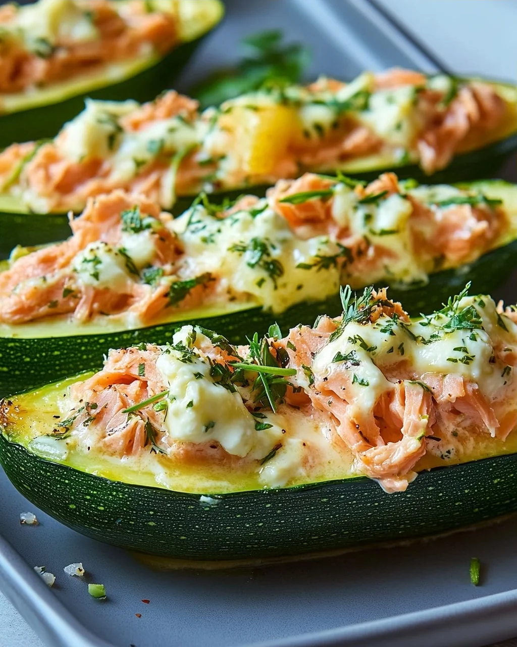 Zucchini-Boote mit Lachs-Zitronen-Creme