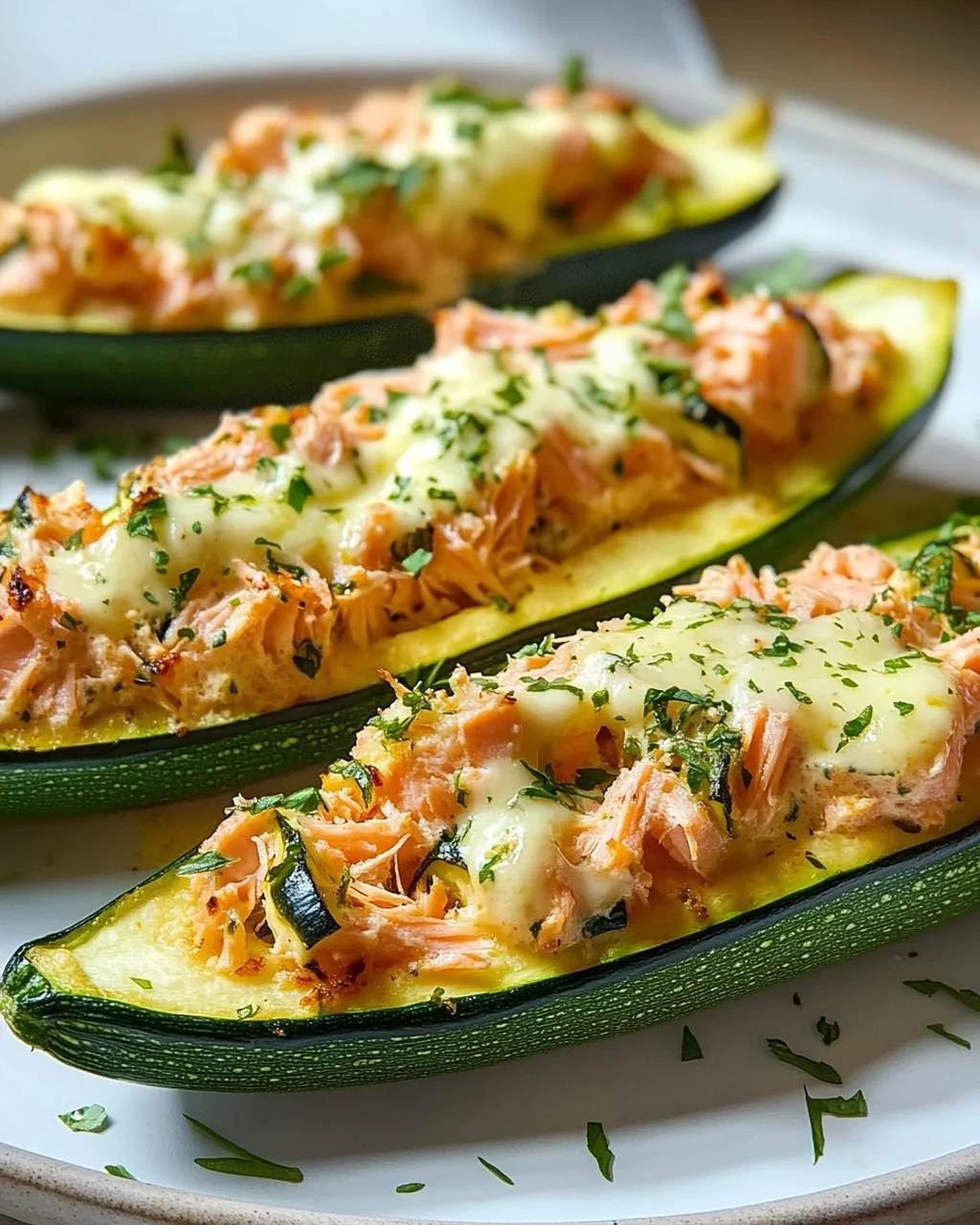 Zucchini-Boote mit Lachs-Zitronen-Creme